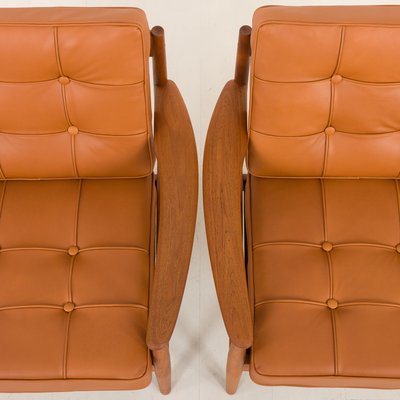 Teak Lounge Chairs in Aniline Cognac Leather for Cado by Grete Jalk, Denmark, 1960s, Set of 2-UE-2035001