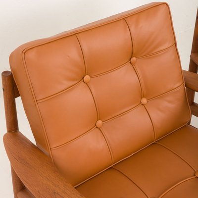 Teak Lounge Chairs in Aniline Cognac Leather for Cado by Grete Jalk, Denmark, 1960s, Set of 2-UE-2035001