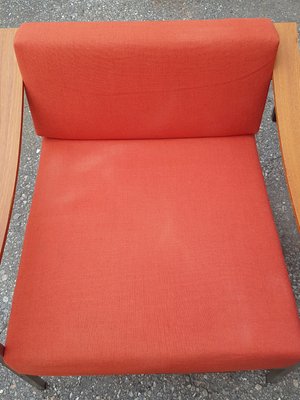 Teak, Metal & Coral Fabric Armchairs, 1960s, Set of 2-RD-1718131