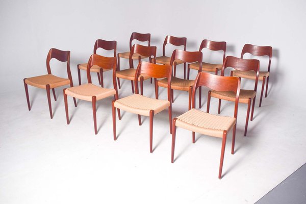 Teak Model 71 Dining Chairs by Niels Otto (N. O.) Møller for J.L. Møllers, 1960s, Set of 12-XWB-1813860