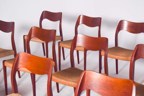 Teak Model 71 Dining Chairs by Niels Otto (N. O.) Møller for J.L. Møllers, 1960s, Set of 12-XWB-1813860