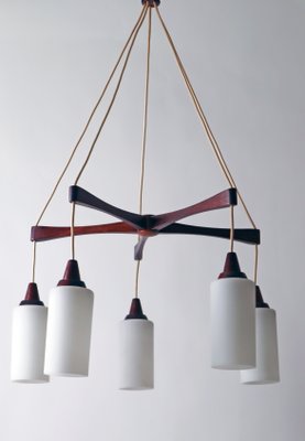 Teak Opal Glass Ceiling Lamp from Temde, 1950s-ESB-1402390