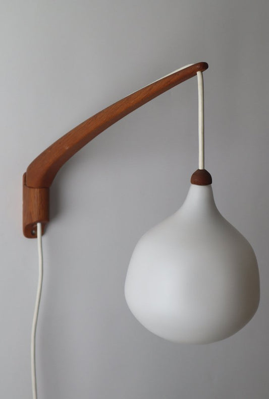 Teak & Opal Glass Wall Lamp by Uno & Eastern Kristansson, 1950s