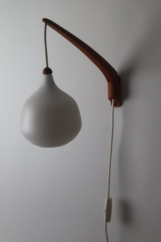 Teak & Opal Glass Wall Lamp by Uno & Eastern Kristansson, 1950s