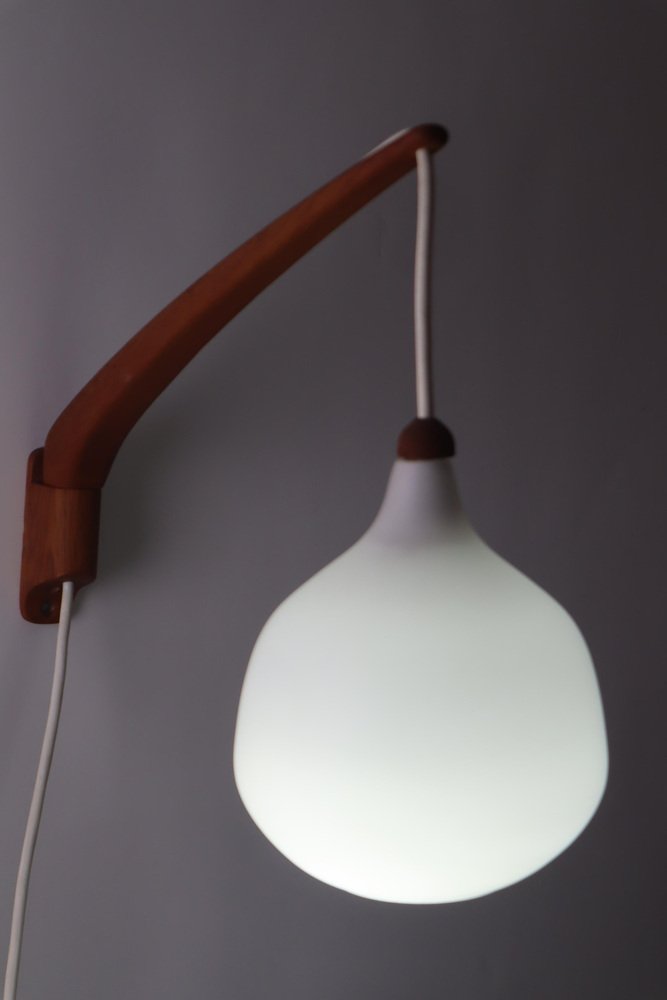 Teak & Opal Glass Wall Lamp by Uno & Eastern Kristansson, 1950s