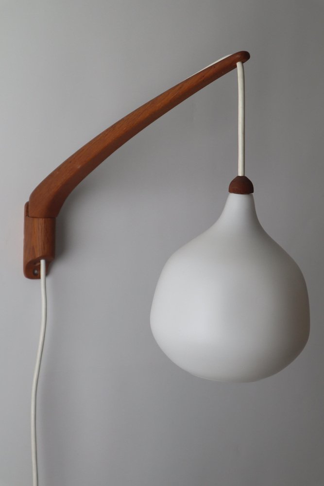 Teak & Opal Glass Wall Lamp by Uno & Eastern Kristansson, 1950s