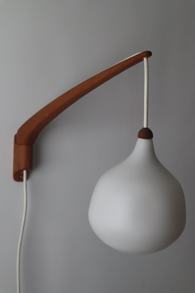 Teak & Opal Glass Wall Lamp by Uno & Eastern Kristansson, 1950s