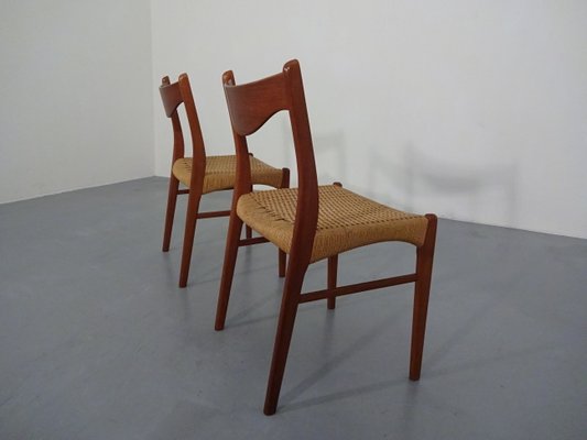 Teak & Paper Cord Dining Chairs by Ejner Larsen for Glyngore Stolefabrik, 1960s, Set of 2-RDW-561381