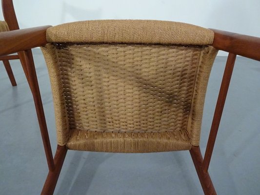 Teak & Paper Cord Dining Chairs by Ejner Larsen for Glyngore Stolefabrik, 1960s, Set of 2-RDW-561381