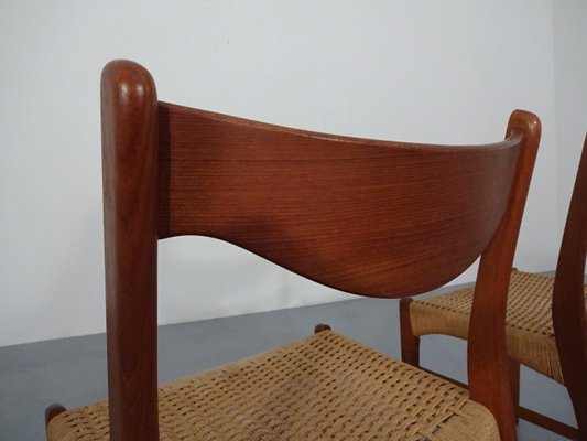 Teak & Paper Cord Dining Chairs by Ejner Larsen for Glyngore Stolefabrik, 1960s, Set of 2-RDW-561381