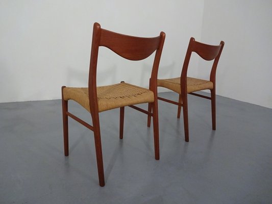 Teak & Paper Cord Dining Chairs by Ejner Larsen for Glyngore Stolefabrik, 1960s, Set of 2-RDW-561381