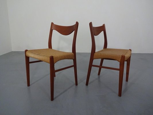 Teak & Paper Cord Dining Chairs by Ejner Larsen for Glyngore Stolefabrik, 1960s, Set of 2-RDW-561381