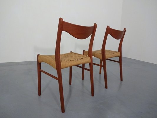 Teak & Paper Cord Dining Chairs by Ejner Larsen for Glyngore Stolefabrik, 1960s, Set of 2-RDW-561381