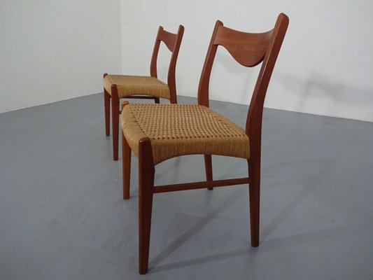 Teak & Paper Cord Dining Chairs by Ejner Larsen for Glyngore Stolefabrik, 1960s, Set of 2-RDW-561381