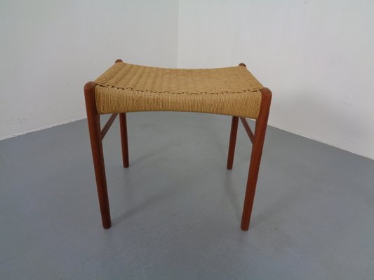 Teak & Paper Cord Ottoman by Ejner Larsen & Aksel Bender Madsen, 1960s-RDW-833728