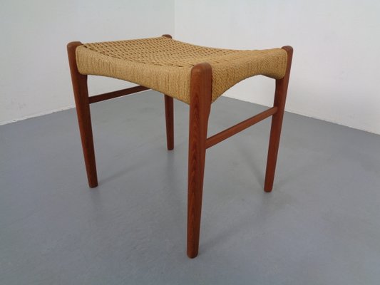 Teak & Paper Cord Ottoman by Ejner Larsen & Aksel Bender Madsen, 1960s-RDW-833728