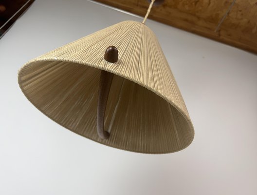 Teak Rope-Raffia Pendant Lamp from Temde, 1960s-WZZ-1382767