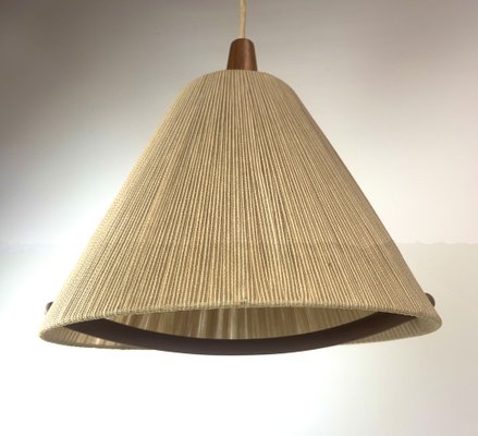 Teak Rope-Raffia Pendant Lamp from Temde, 1960s-WZZ-1382767