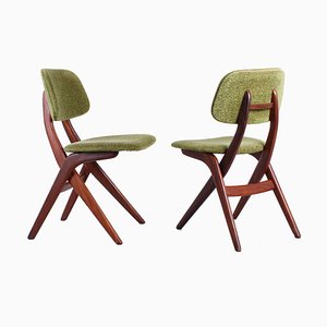 Teak Scissor Dining Chairs attributed to Louis van Teeffelen for Webe, 1950s, Set of 2-XT-1742813