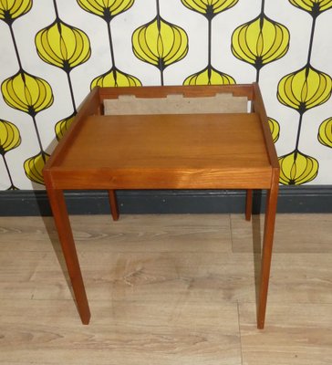 Teak Side Table with Magazine Holder in Canvas from Bent Silberg Møbler, 1960s-AFE-1763600