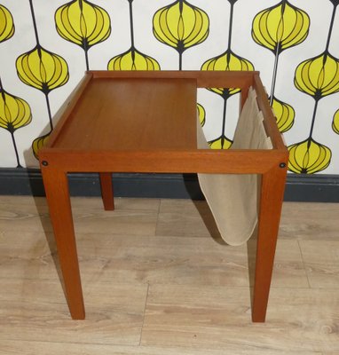 Teak Side Table with Magazine Holder in Canvas from Bent Silberg Møbler, 1960s-AFE-1763600