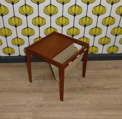 Teak Side Table with Magazine Holder in Canvas from Bent Silberg Møbler, 1960s-AFE-1763600