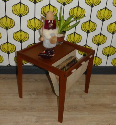 Teak Side Table with Magazine Holder in Canvas from Bent Silberg Møbler, 1960s-AFE-1763600