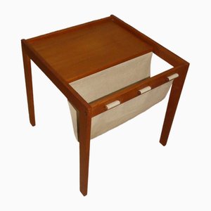 Teak Side Table with Magazine Holder in Canvas from Bent Silberg Møbler, 1960s-AFE-1763600