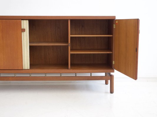 Teak Sideboard with Fabric and Brass Details by Ilmari Tapiovaara for La Permanente Mobili Cantù, 1960s-ZYF-731375