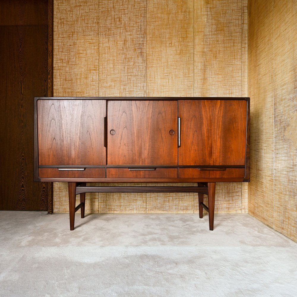 Teak Sideboard with Three Drawers and Three Sliding Doors, 1960s