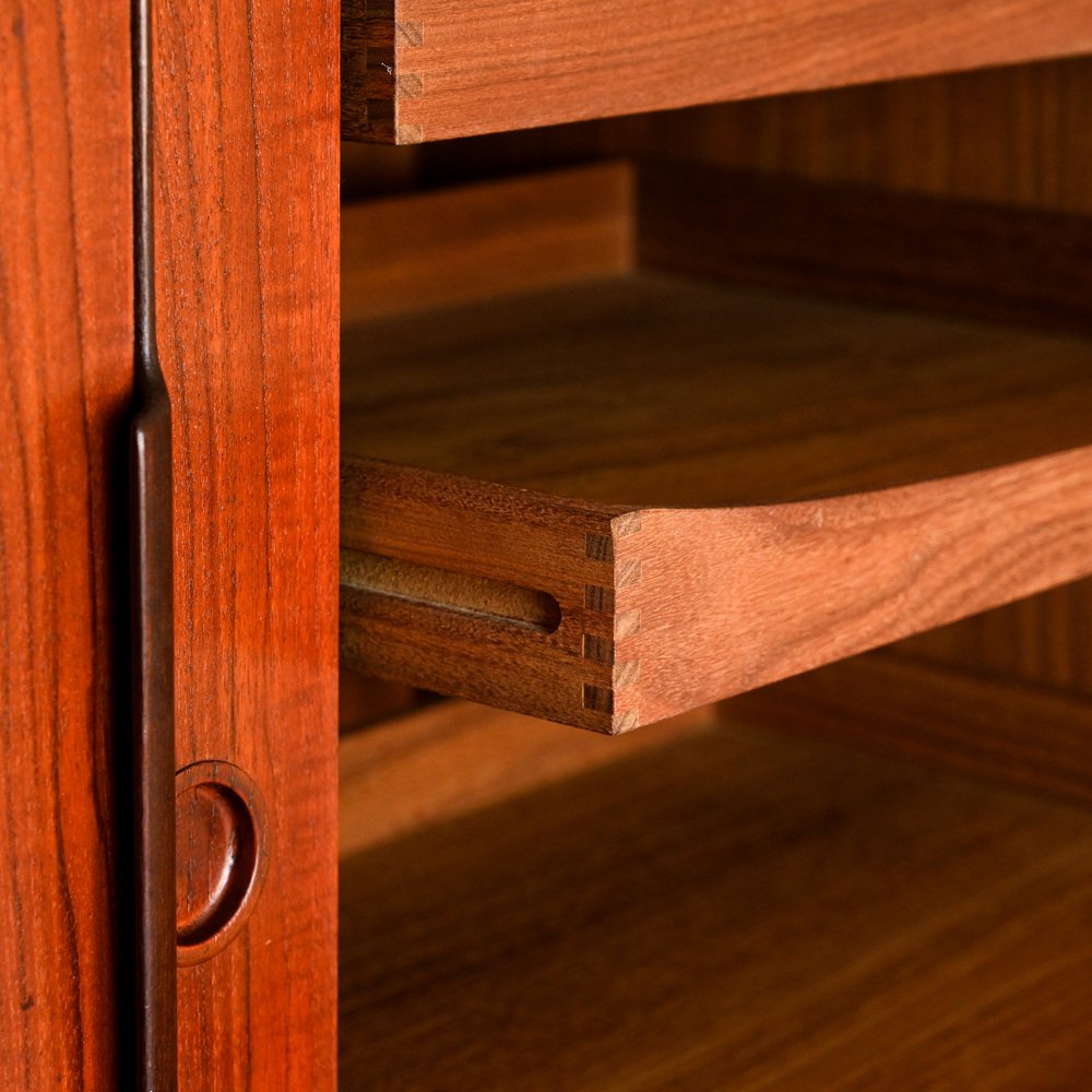 Teak Sideboard with Three Drawers and Three Sliding Doors, 1960s