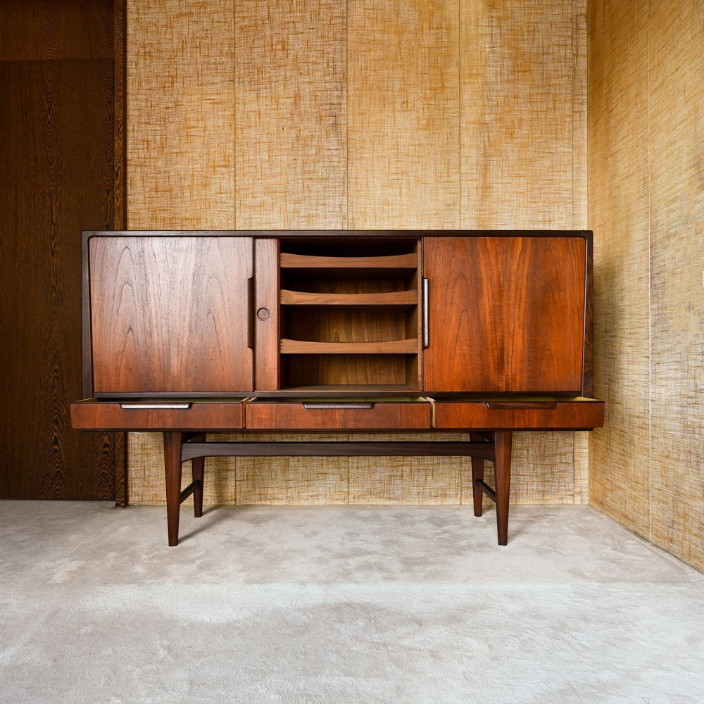 Teak Sideboard with Three Drawers and Three Sliding Doors, 1960s