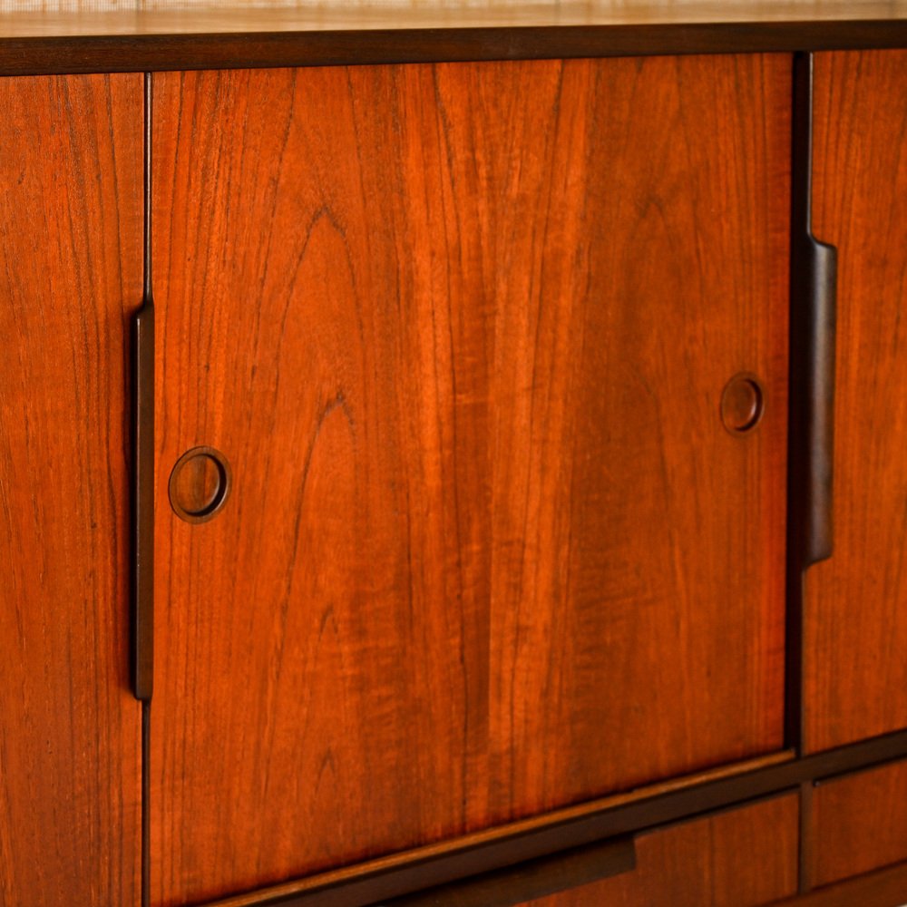 Teak Sideboard with Three Drawers and Three Sliding Doors, 1960s