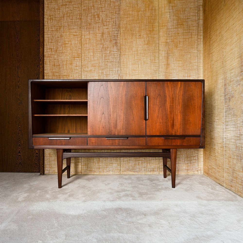 Teak Sideboard with Three Drawers and Three Sliding Doors, 1960s