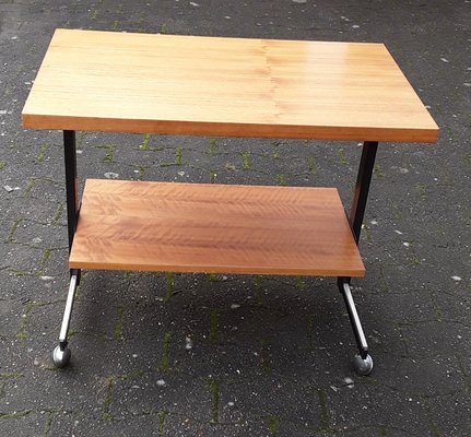 Teak & Steel Side Table on Wheels, 1970s-HOI-842213