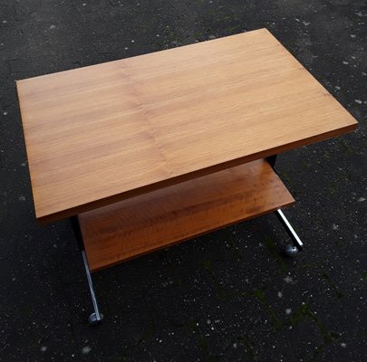 Teak & Steel Side Table on Wheels, 1970s-HOI-842213