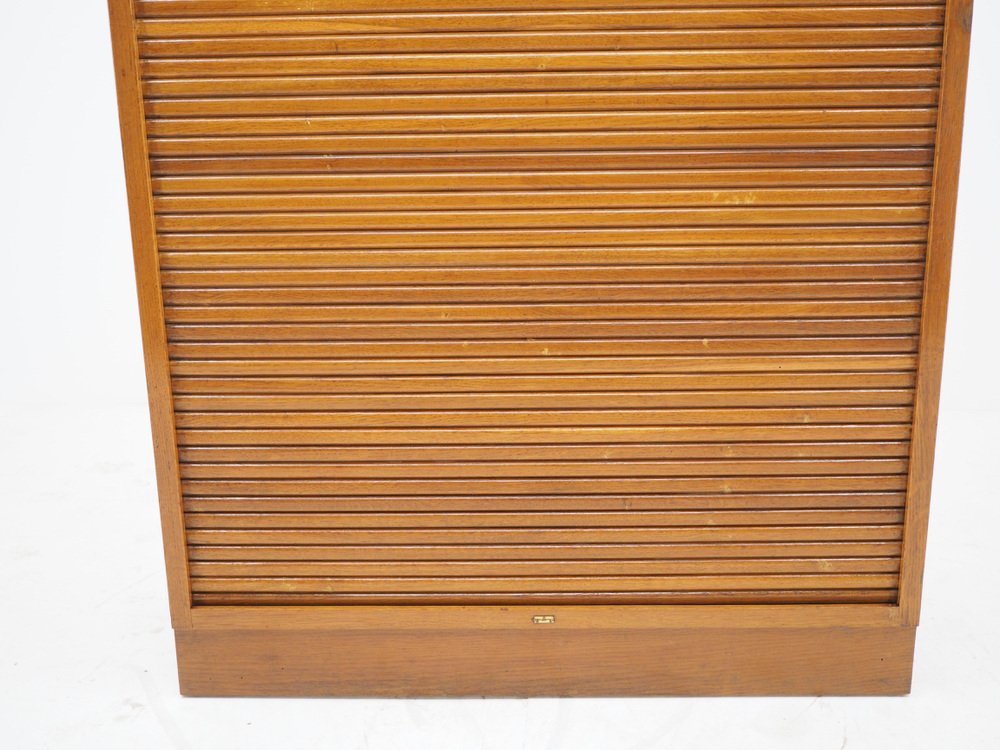 Teak Tambour Office Cabinet, Denmark, 1960s