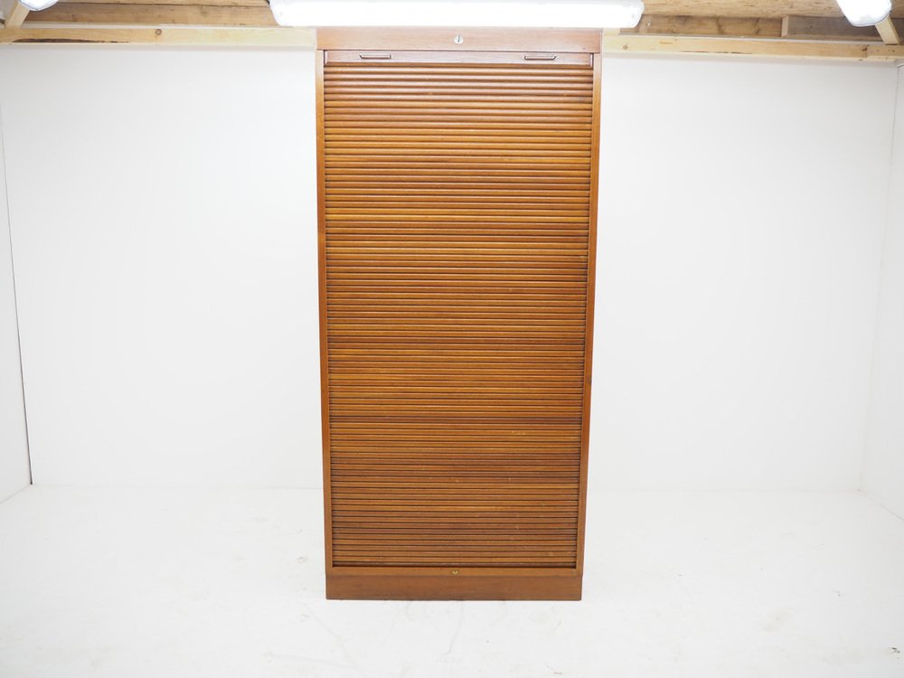 Teak Tambour Office Cabinet, Denmark, 1960s