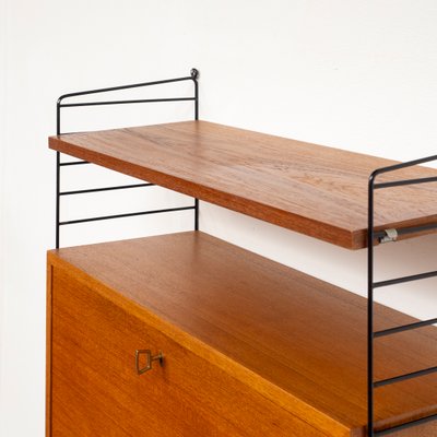 Teak Wall Shelf String with Secretary Container by Kajsa & Nils Nisse Strinning for String, 1960s-BIG-2026869