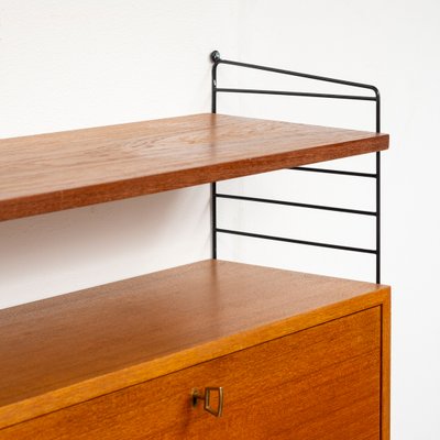 Teak Wall Shelf String with Secretary Container by Kajsa & Nils Nisse Strinning for String, 1960s-BIG-2026869