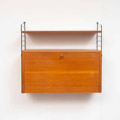 Teak Wall Shelf String with Secretary Container by Kajsa & Nils Nisse Strinning for String, 1960s-BIG-2026869