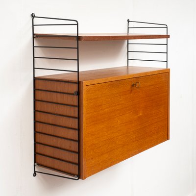 Teak Wall Shelf String with Secretary Container by Kajsa & Nils Nisse Strinning for String, 1960s-BIG-2026869