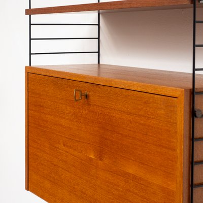 Teak Wall Shelf String with Secretary Container by Kajsa & Nils Nisse Strinning for String, 1960s-BIG-2026869