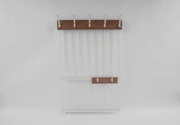 Teak & White Metal Wall Coat Rack, 1960s-KQB-1437931