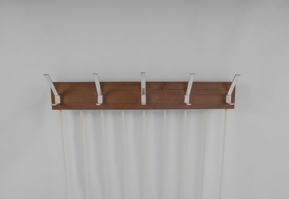 Teak & White Metal Wall Coat Rack, 1960s-KQB-1437931