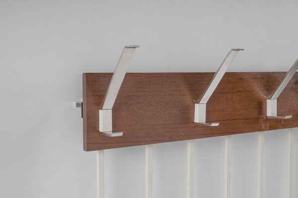 Teak & White Metal Wall Coat Rack, 1960s-KQB-1437931