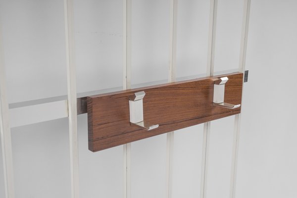 Teak & White Metal Wall Coat Rack, 1960s-KQB-1437931