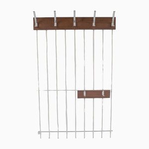 Teak & White Metal Wall Coat Rack, 1960s-KQB-1437931