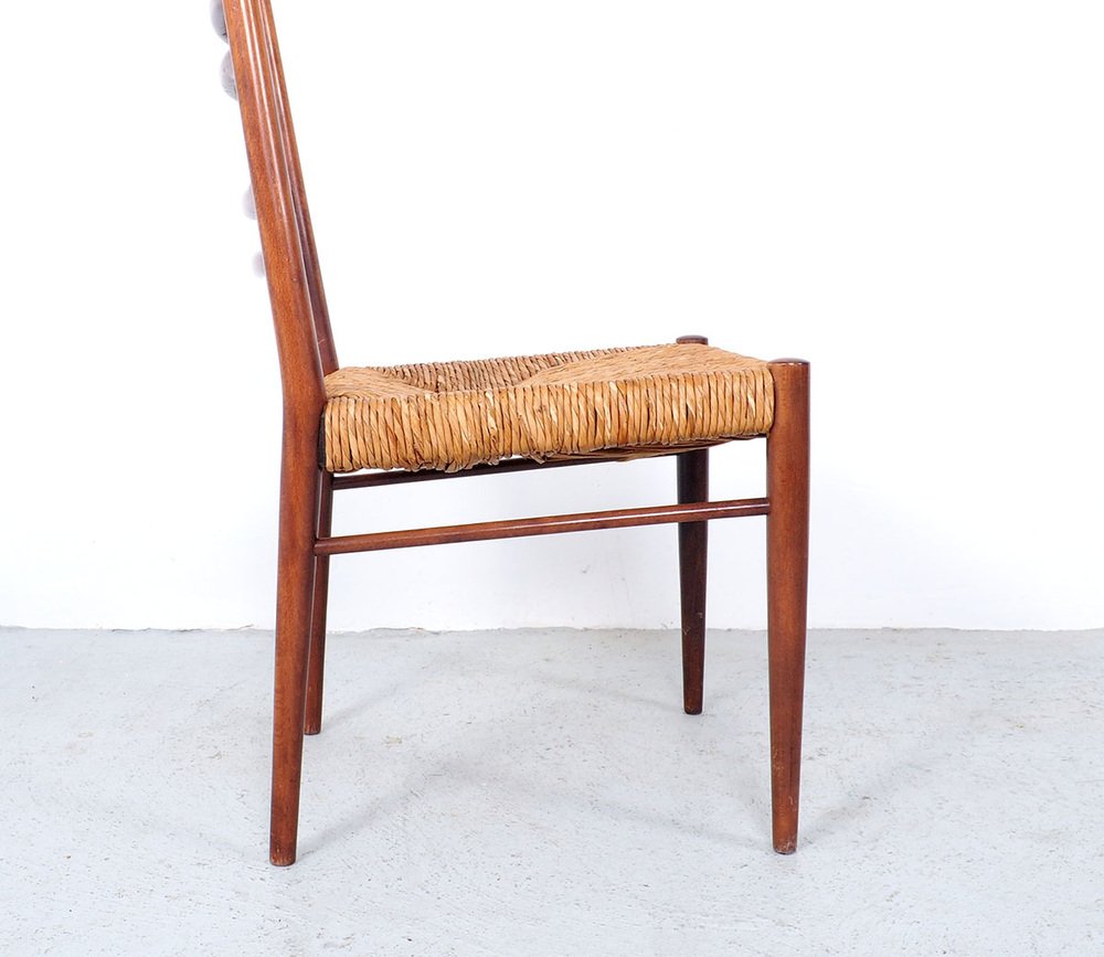 Teak & Wicker Dining Chairs with Ladder Back, 1960s, Set of 4