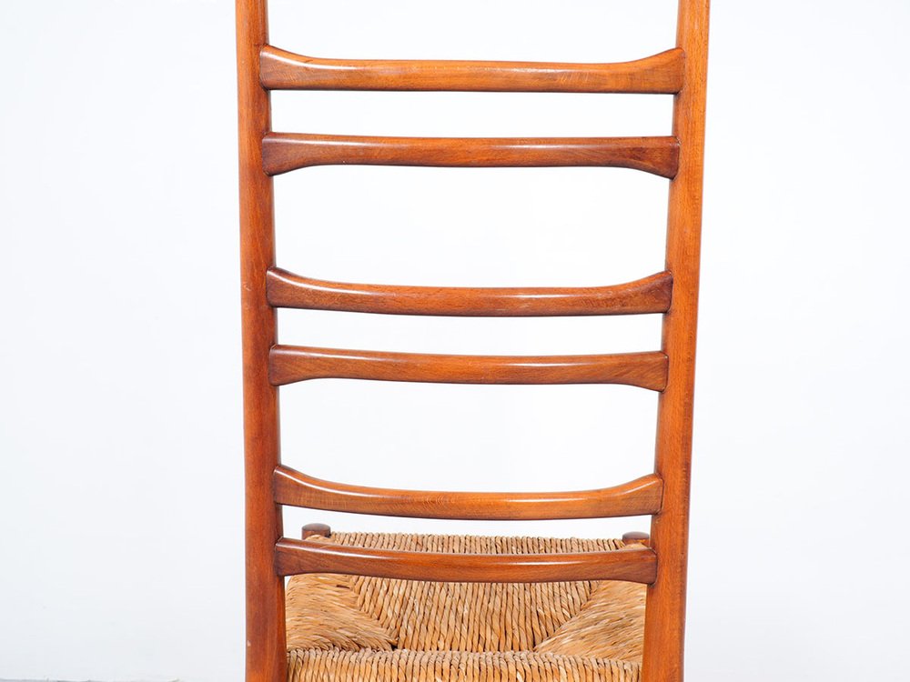 Teak & Wicker Dining Chairs with Ladder Back, 1960s, Set of 4